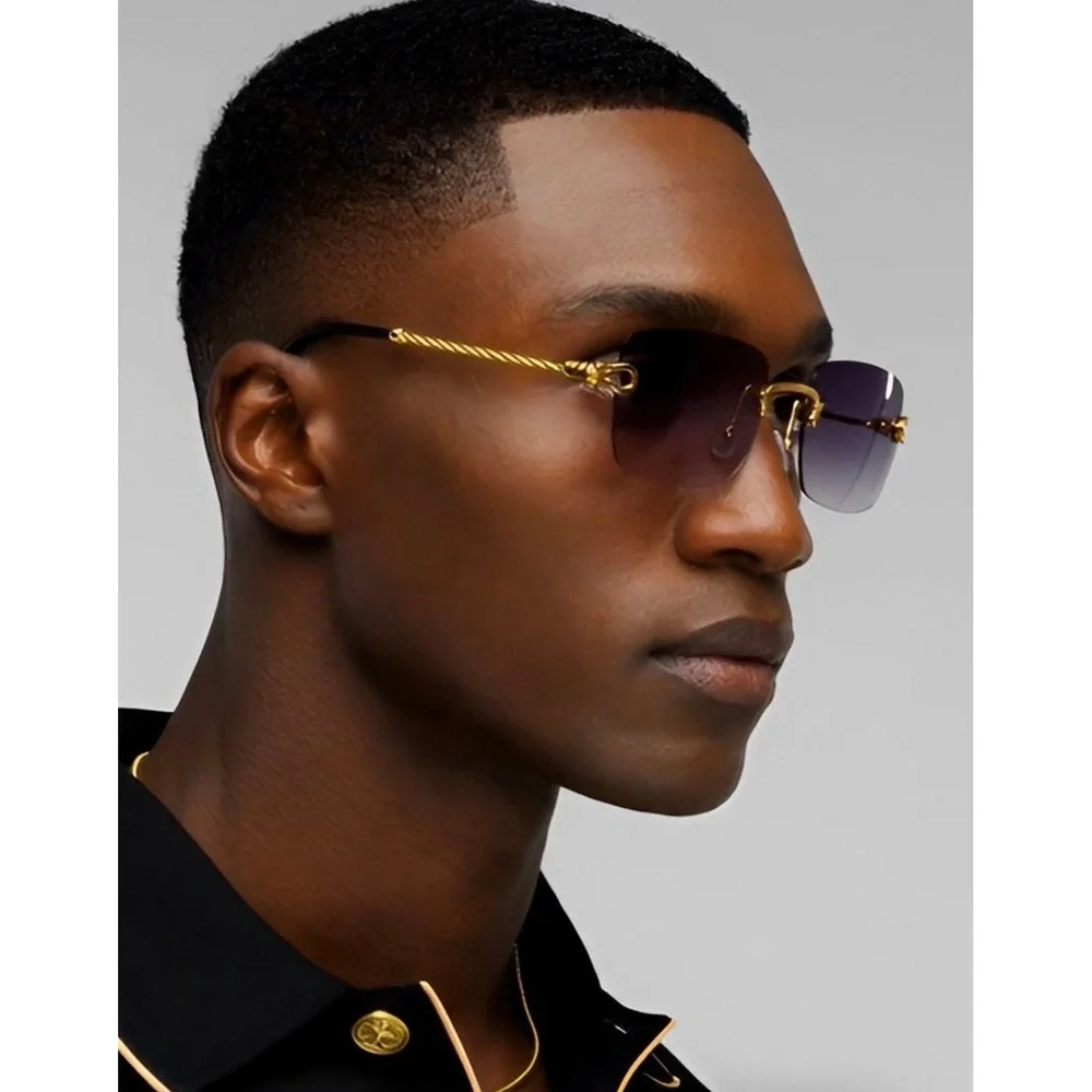 Men Sunglasses Rimless Square Gold Frame Gradient Lens Fashion Shades Lentes New